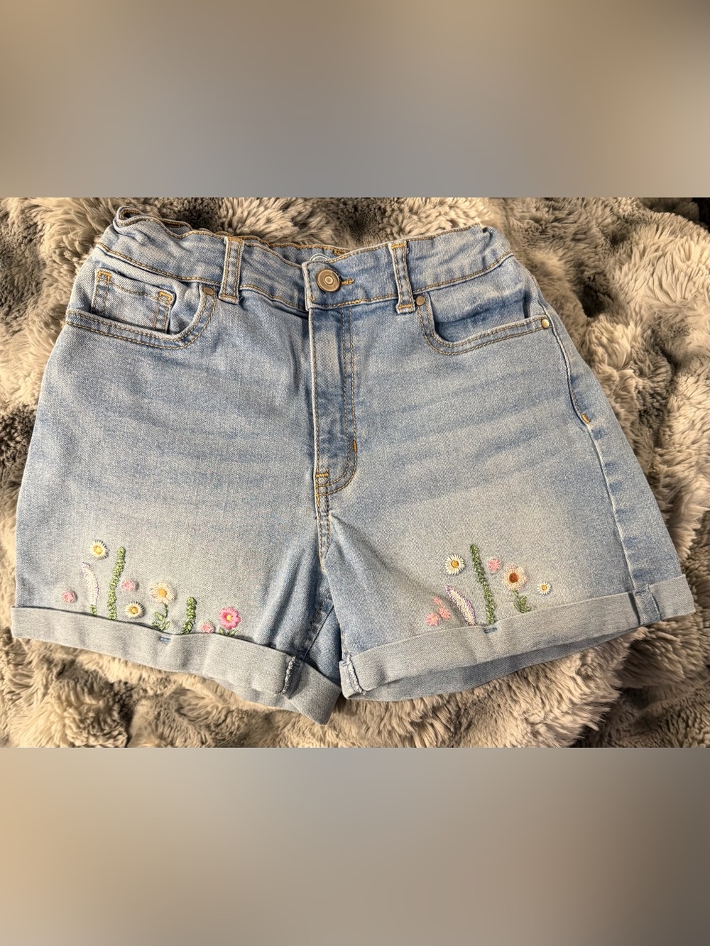 Wonder Nation Girls Floral Embroidered Denim Shorts Cuffed Size 12 $10